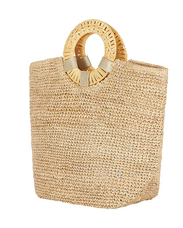 Gili Crochet Raffia Tote Bag With Bamboo Handle
