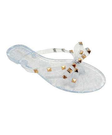 STUDDED BOW JELLY THONG SANDALS